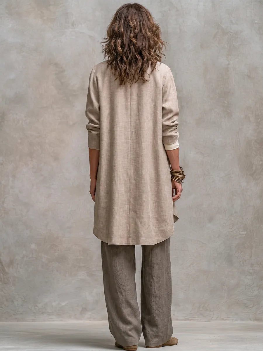 Silvana | Conjunto de 3 Piezas Beige y Gris con Pantalón Palazzo