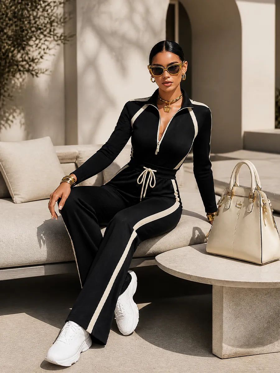 Thalía | Conjunto Deportivo con Rayas en Contraste y Pantalón Ancho