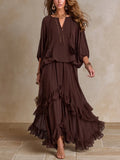Zoraida | Conjunto de Blusa con Volantes y Falda de Capas Marrón