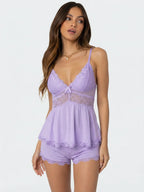 Conjunto de Pijama de Camisola y Short con Encaje, color lila