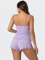 Conjunto de Pijama de Camisola y Short con Encaje, color lila