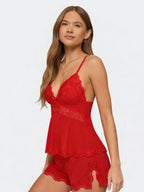 Conjunto de Pijama de Camisola y Short con Encaje, color rojo