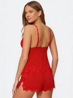 Conjunto de Pijama de Camisola y Short con Encaje, color rojo