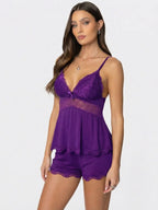 Conjunto de Pijama de Camisola y Short con Encaje, color morado