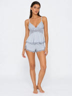 Conjunto de Pijama de Camisola y Short con Encaje, color gris claro