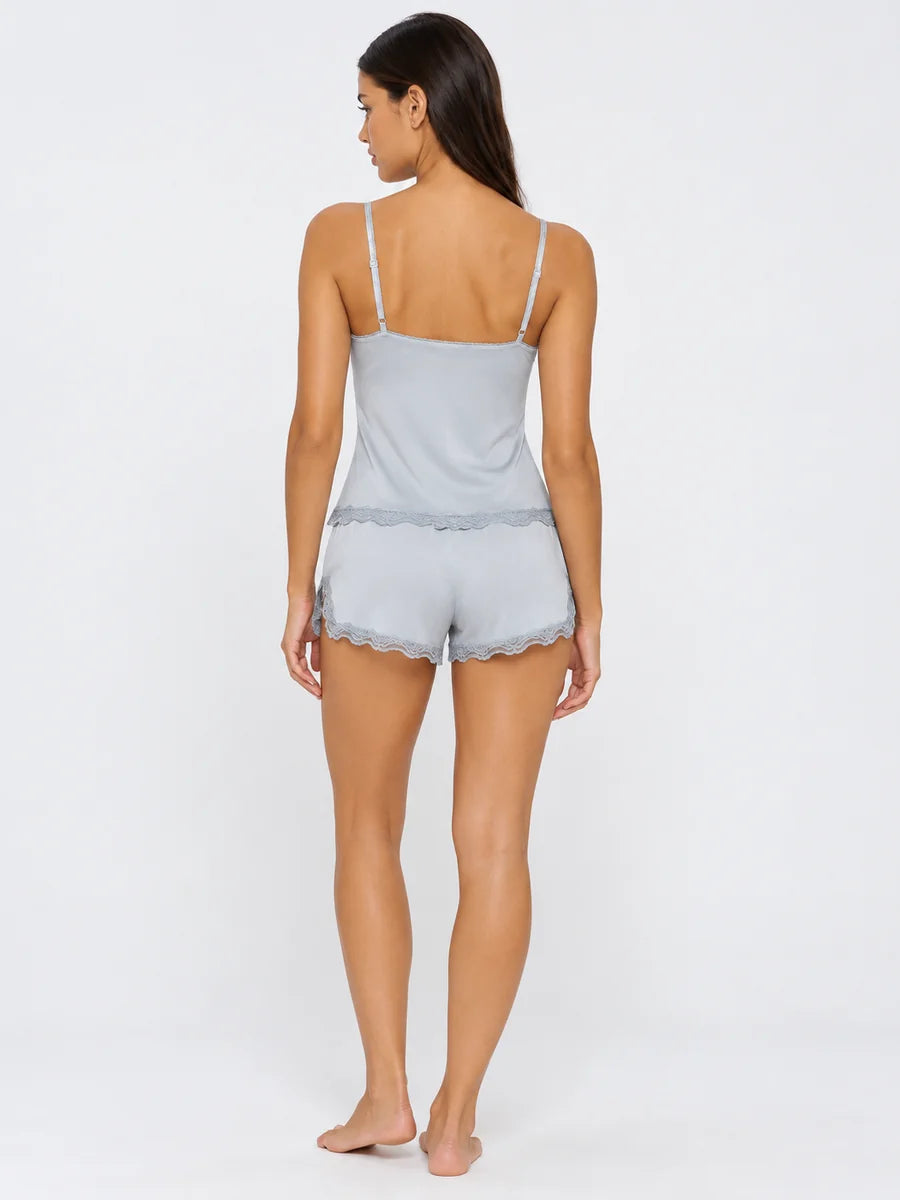Conjunto de Pijama de Camisola y Short con Encaje, color gris claro