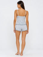 Conjunto de Pijama de Camisola y Short con Encaje, color gris claro