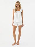 Conjunto de Pijama con Tirantes de Volantes y Short, color blanco