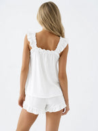 Conjunto de Pijama con Tirantes de Volantes y Short, color blanco