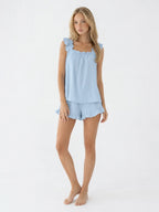 Conjunto de Pijama con Tirantes de Volantes y Short, color azul claro
