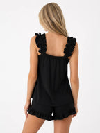Conjunto de Pijama con Tirantes de Volantes y Short, color negro