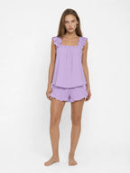 Conjunto de Pijama con Tirantes de Volantes y Short, color lila