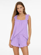 Conjunto de Pijama con Tirantes de Volantes y Short, color lila
