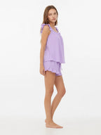 Conjunto de Pijama con Tirantes de Volantes y Short, color lila