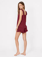 Conjunto de Pijama con Tirantes de Volantes y Short, color burdeos