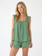 Conjunto de Pijama con Tirantes de Volantes y Short, color verde