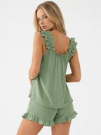 Conjunto de Pijama con Tirantes de Volantes y Short, color verde