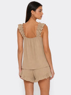 Conjunto de Pijama con Tirantes de Volantes y Short, color caqui