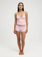 Conjunto de Pijama de Camisola y Short con Borde de Encaje, color rosa suave