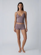 Conjunto de Pijama de Camisola y Short con Borde de Encaje, color lavanda