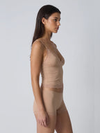 Conjunto de Pijama de Camisola y Short con Borde de Encaje, color beige