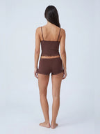 Conjunto de Pijama de Camisola y Short con Borde de Encaje, color marrón