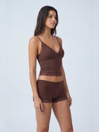 Conjunto de Pijama de Camisola y Short con Borde de Encaje, color marrón
