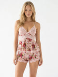 Conjunto de Pijama Babydoll Floral con Encaje, color rosa suave