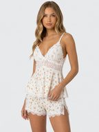 Conjunto de Pijama Babydoll de Flores con Encaje