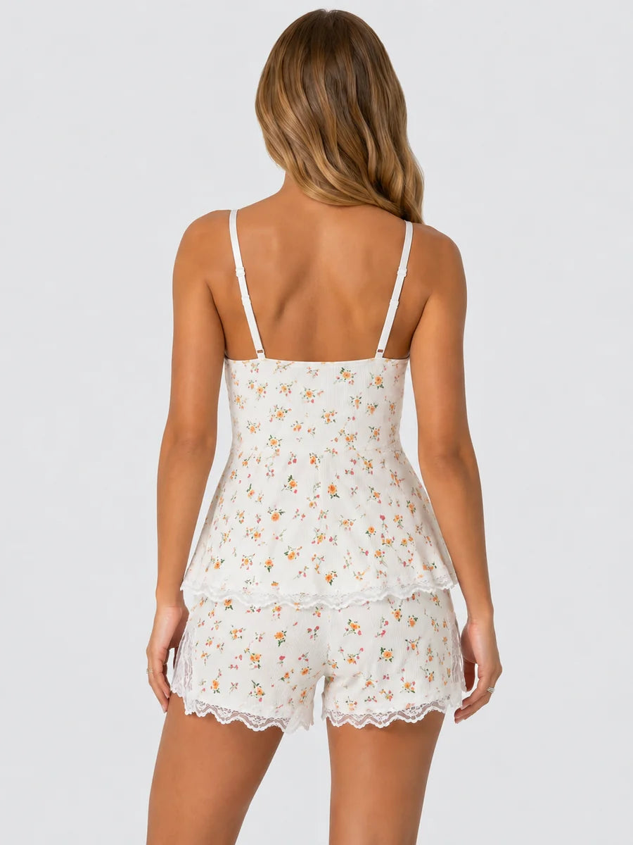 Conjunto de Pijama Babydoll de Flores con Encaje