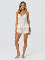Conjunto de Pijama Babydoll de Flores con Encaje