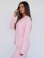 Conjunto de Pijama de Camisa y Pantalón Ancho Rosa Empolvado