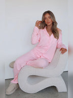 Conjunto de Pijama de Camisa y Pantalón Ancho Rosa Empolvado
