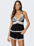Conjunto de Pijama Babydoll con Encaje en Contraste