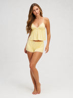 Conjunto de Pijama Ligero de Camisola con Encaje, color amarillo claro