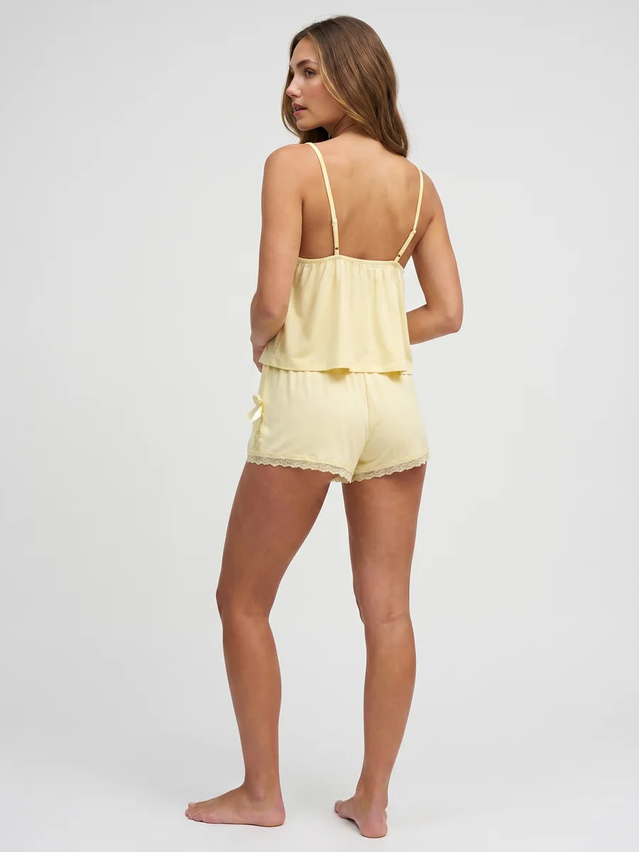 Conjunto de Pijama Ligero de Camisola con Encaje, color amarillo claro