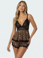 Conjunto de Pijama Babydoll de Leopardo con Encaje Negro