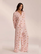 Conjunto de Pijama de Camisa y Pantalón Ancho Estampado, color rosa suave