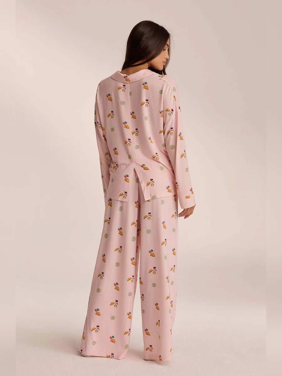 Conjunto de Pijama de Camisa y Pantalón Ancho Estampado, color rosa suave