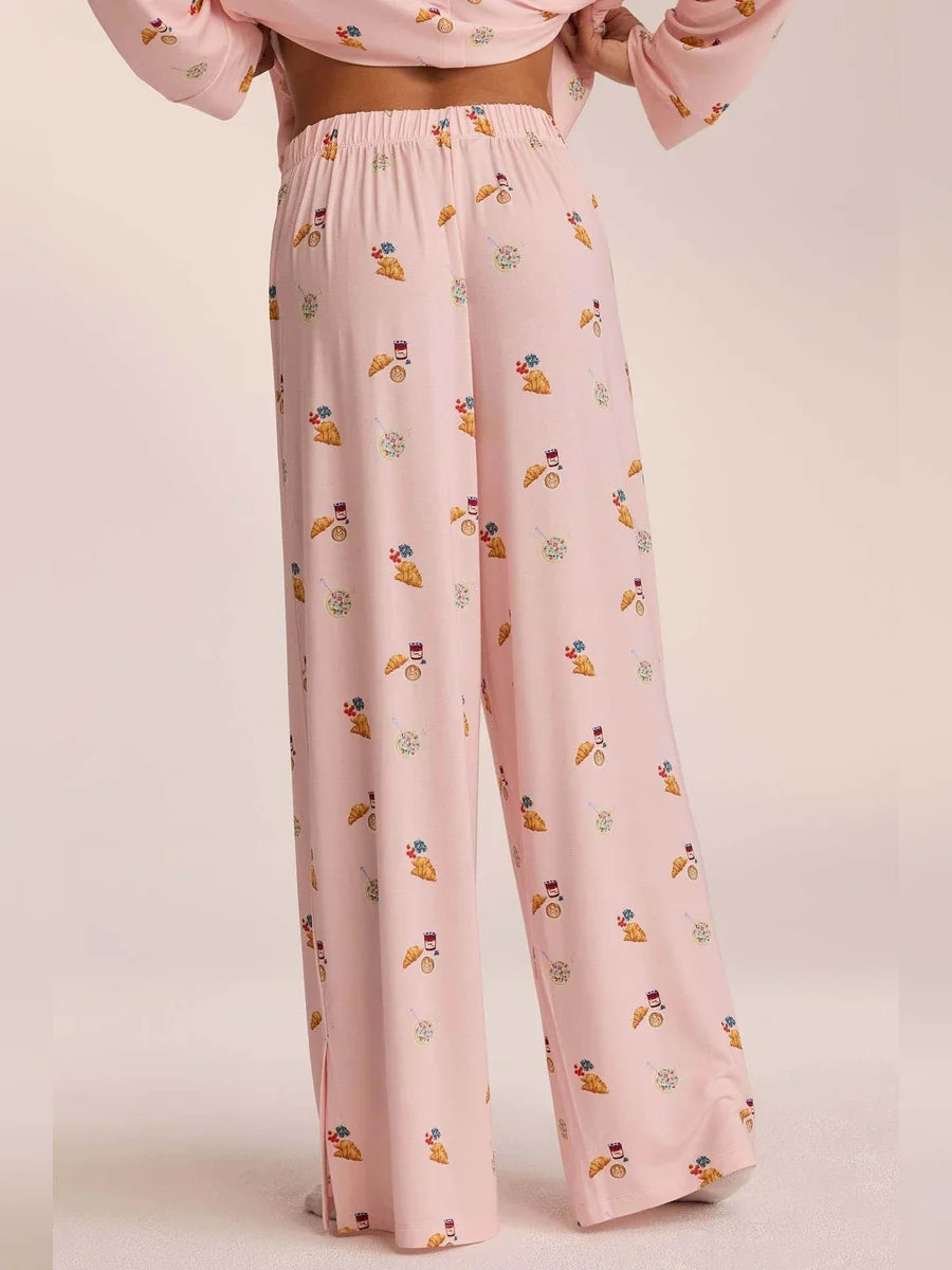 Conjunto de Pijama de Camisa y Pantalón Ancho Estampado, color rosa suave