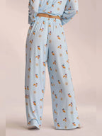 Conjunto de Pijama de Camisa y Pantalón Ancho Estampado, color azul claro