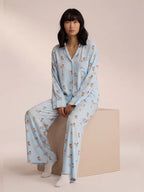 Conjunto de Pijama de Camisa y Pantalón Ancho Estampado, color azul claro