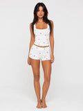 Conjunto de Pijama Acanalado con Estampado de Corazones, color blanco
