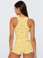 Conjunto de Pijama Acanalado con Estampado de Corazones, color amarillo claro