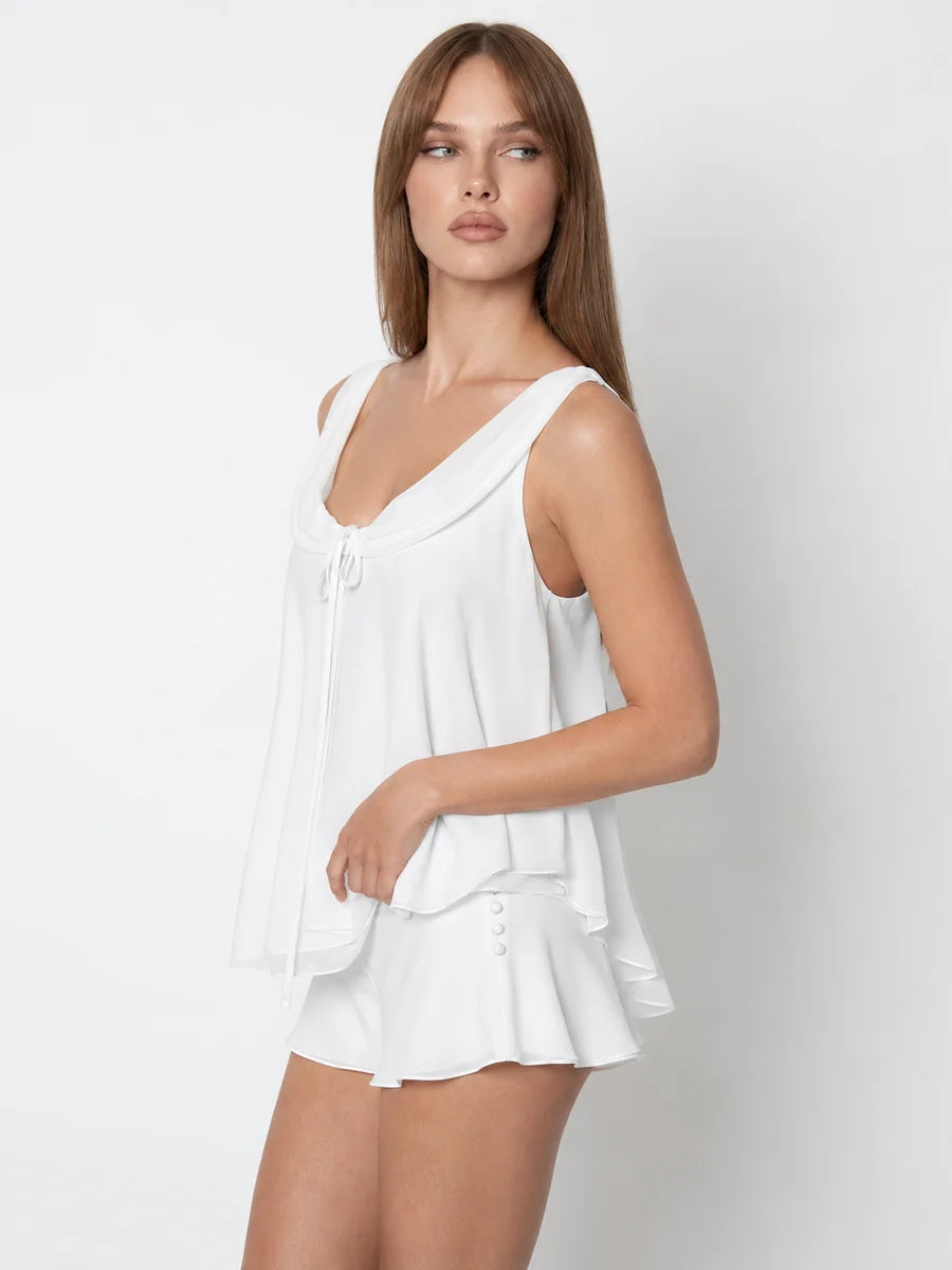 Conjunto de Pijama de Gasa con Camisola y Short, color blanco