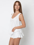 Conjunto de Pijama de Gasa con Camisola y Short, color blanco
