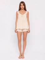 Conjunto de Pijama de Gasa con Camisola y Short, color beige suave