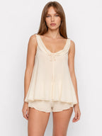 Conjunto de Pijama de Gasa con Camisola y Short, color beige suave