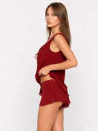 Conjunto de Pijama de Gasa con Camisola y Short, color burdeos