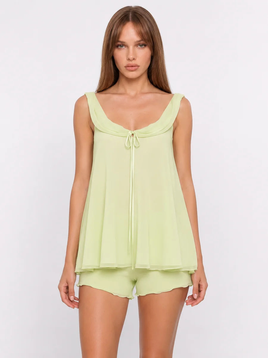 Conjunto de Pijama de Gasa con Camisola y Short, color verde claro